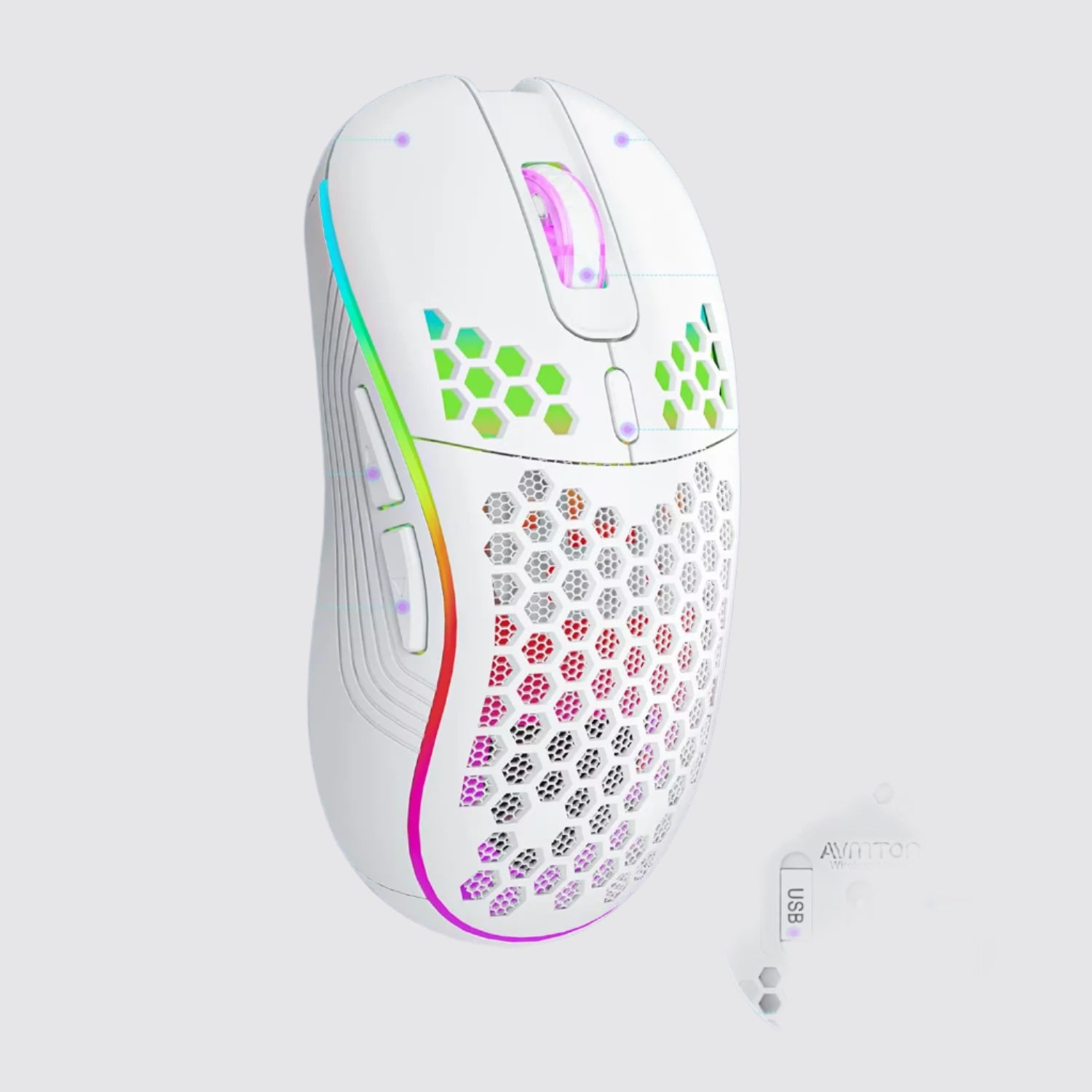 2.4G Wireless Mouse with RGB Backlit 6-Button 3-Speed DPI Type C Rechargeable Ergonomic Honeycomb Design Gaming Mouse